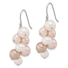 Rhodium-plated Silver 6-10mm Multicolor FWC Pearl Dangle Earrings