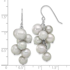 Rhodium-plated Sterling Silver 6-10mm Grey FWC Pearl Dangle Earrings