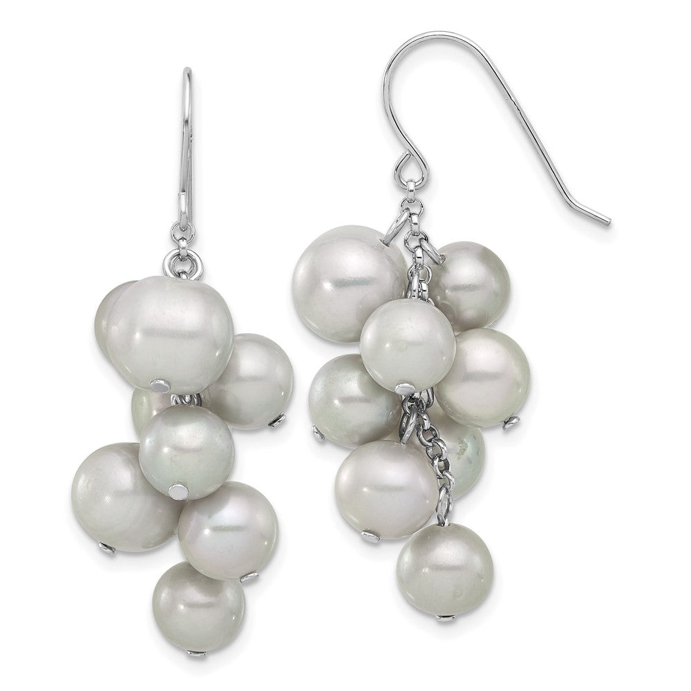 Rhodium-plated Sterling Silver 6-10mm Grey FWC Pearl Dangle Earrings
