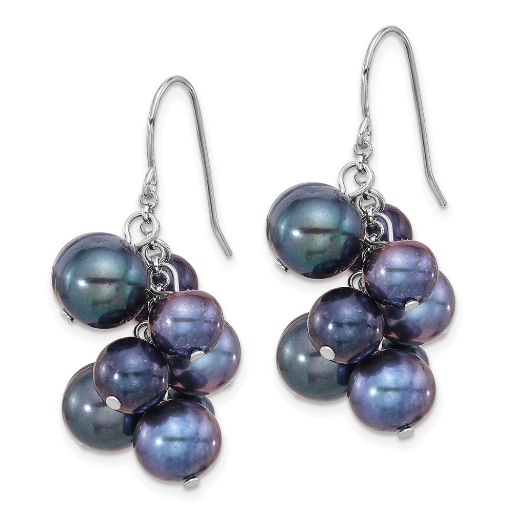 Rhodium-plated Sterling Silver 6-10mm Black FWC Pearl Dangle Earrings
