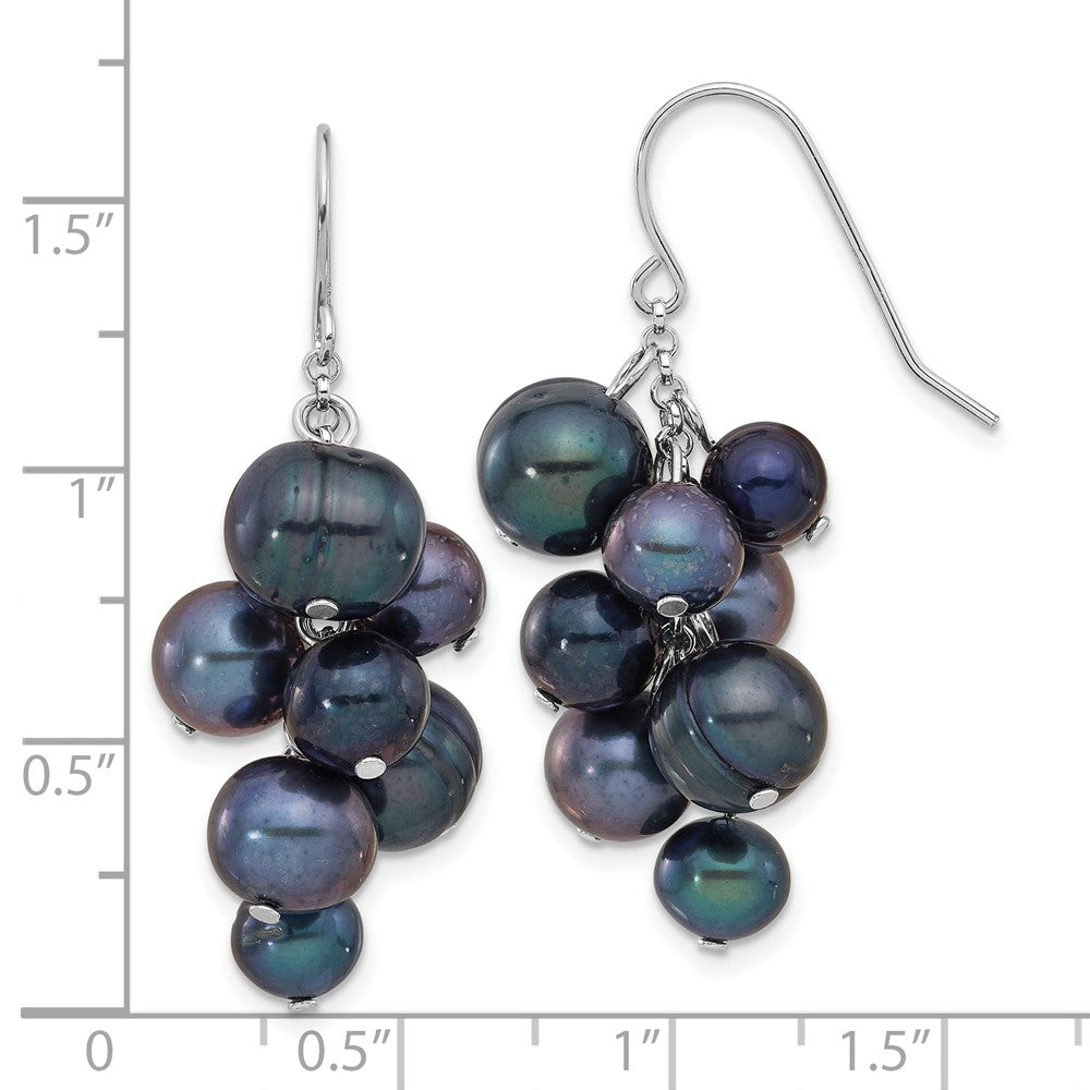 Rhodium-plated Sterling Silver 6-10mm Black FWC Pearl Dangle Earrings