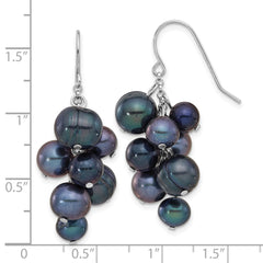 Rhodium-plated Sterling Silver 6-10mm Black FWC Pearl Dangle Earrings