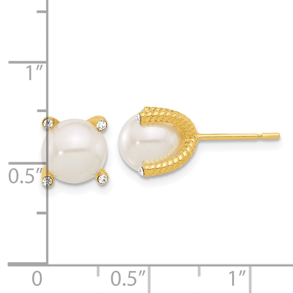 Yellow Gold-plated Sterling Silver CZ and Synthetic Pearl Stud Earrings