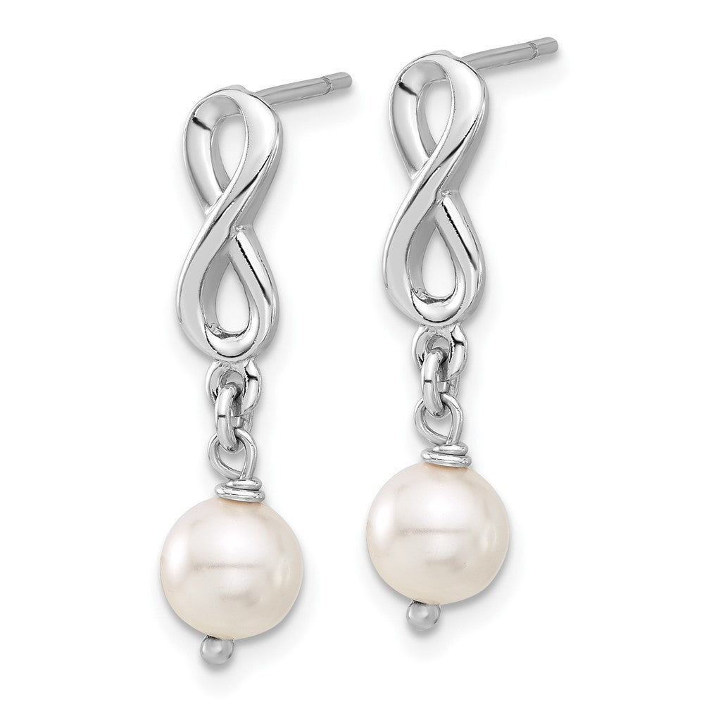 Sterling Silver Swarovski Pearl Infinity Dangle Post Earrings