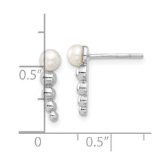 Sterling Silver 4mm White Semi-round FWC Pearl Dangle Post Earrings