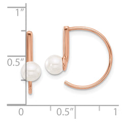 Rose Gold-plated Sterling Silver Polished Synthetic Pearl Threader Hoop Earrings