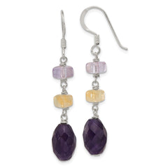 Sterling Silver Amethyst and Ametrine Dangle Shepherd Hook Earrings