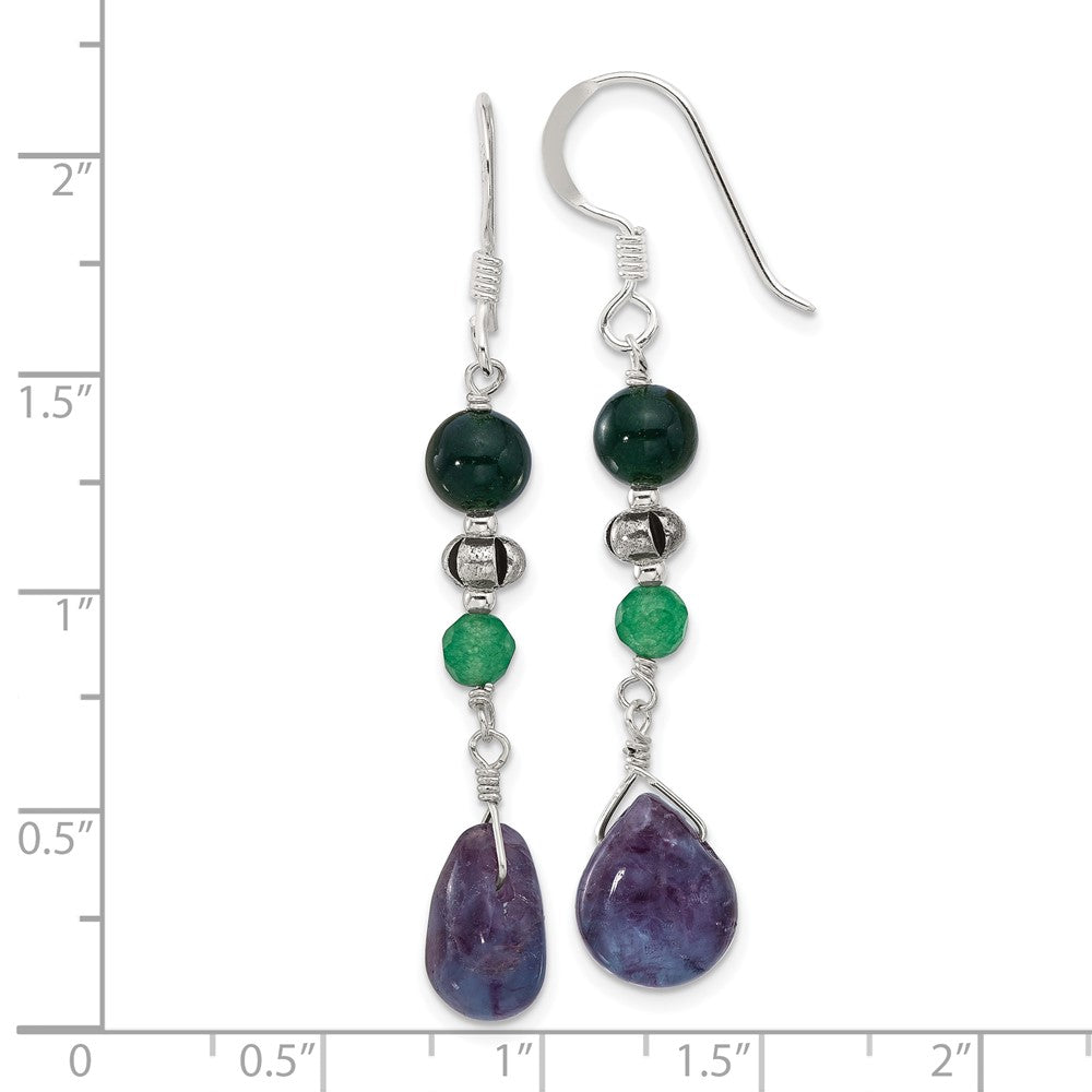 Sterling Silver Aventurine, Fluorite, Quartz Shepherd Hook Earrings