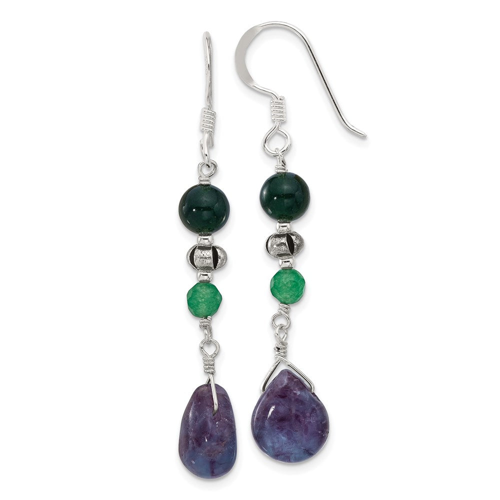 Sterling Silver Aventurine, Fluorite, Quartz Shepherd Hook Earrings