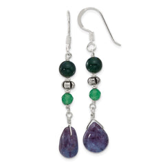 Sterling Silver Aventurine, Fluorite, Quartz Shepherd Hook Earrings