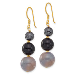 Yellow Gold-plated Sterling Silver Hematite and Black Grey Agate Earrings