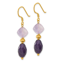 Yellow Gold-plated Sterling Silver Amethyst Dangle Earrings