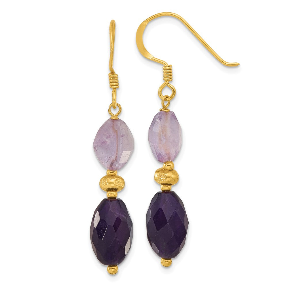 Yellow Gold-plated Sterling Silver Amethyst Dangle Earrings