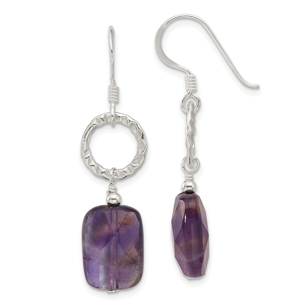 Sterling Silver Faceted Amethyst Dangle Shepherd Hook Earrings