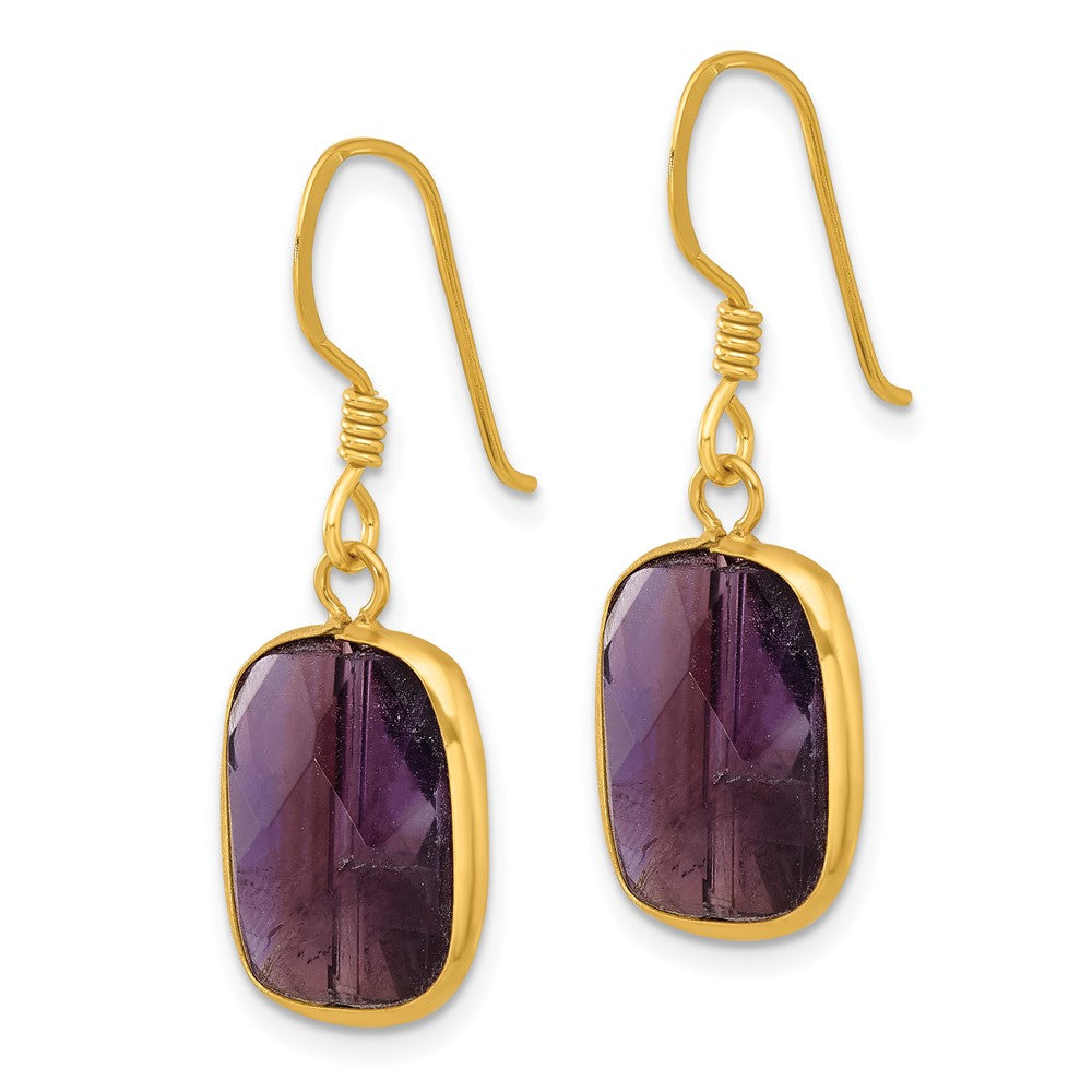 Yellow Gold-plated Sterling Silver Amethyst Dangle Earrings