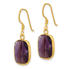 Yellow Gold-plated Sterling Silver Amethyst Dangle Earrings