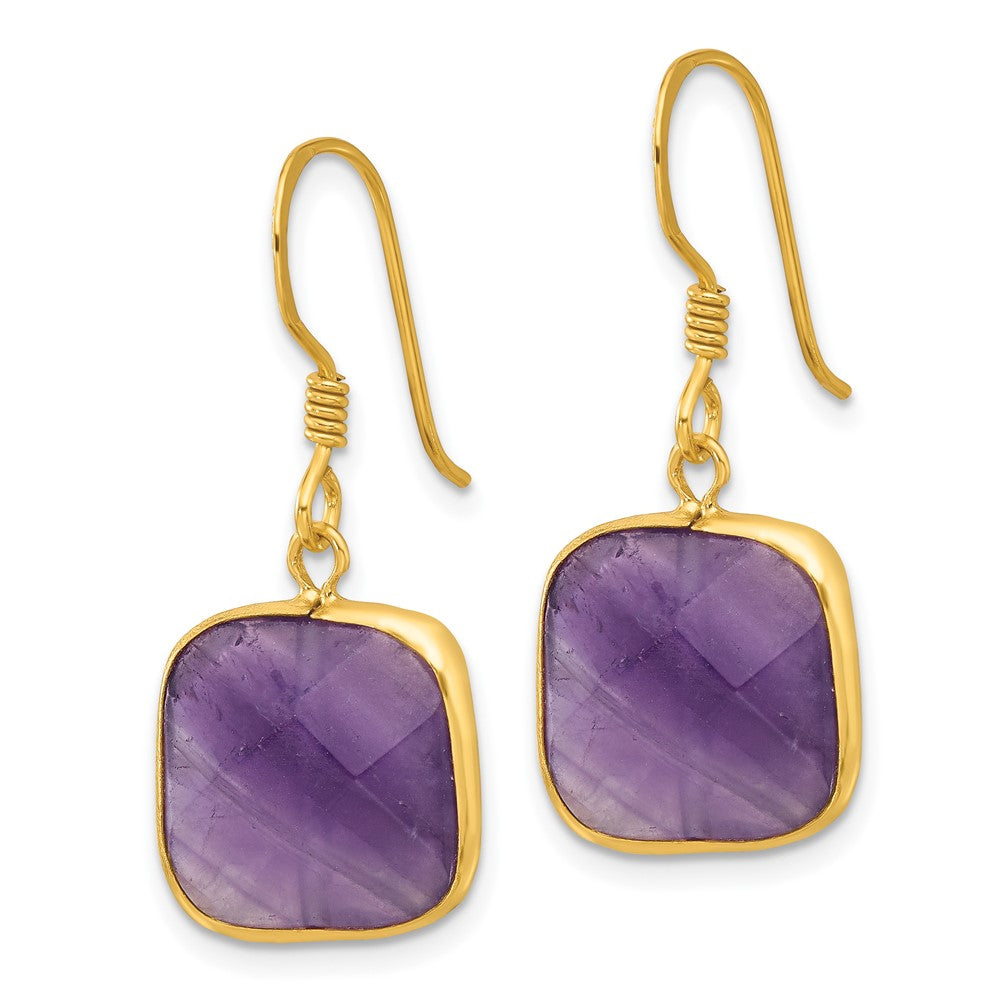Yellow Gold-plated Sterling Silver Amethyst Dangle Earrings