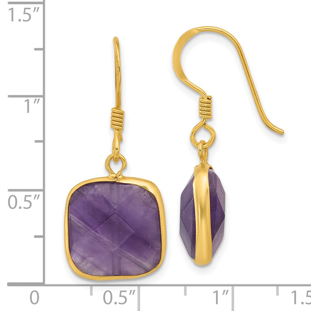 Yellow Gold-plated Sterling Silver Amethyst Dangle Earrings