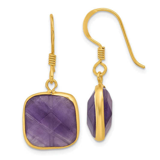 Yellow Gold-plated Sterling Silver Amethyst Dangle Earrings