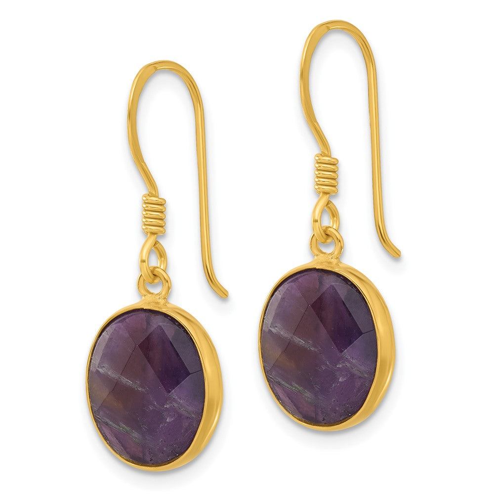 Yellow Gold-plated Sterling Silver Amethyst Dangle Earrings