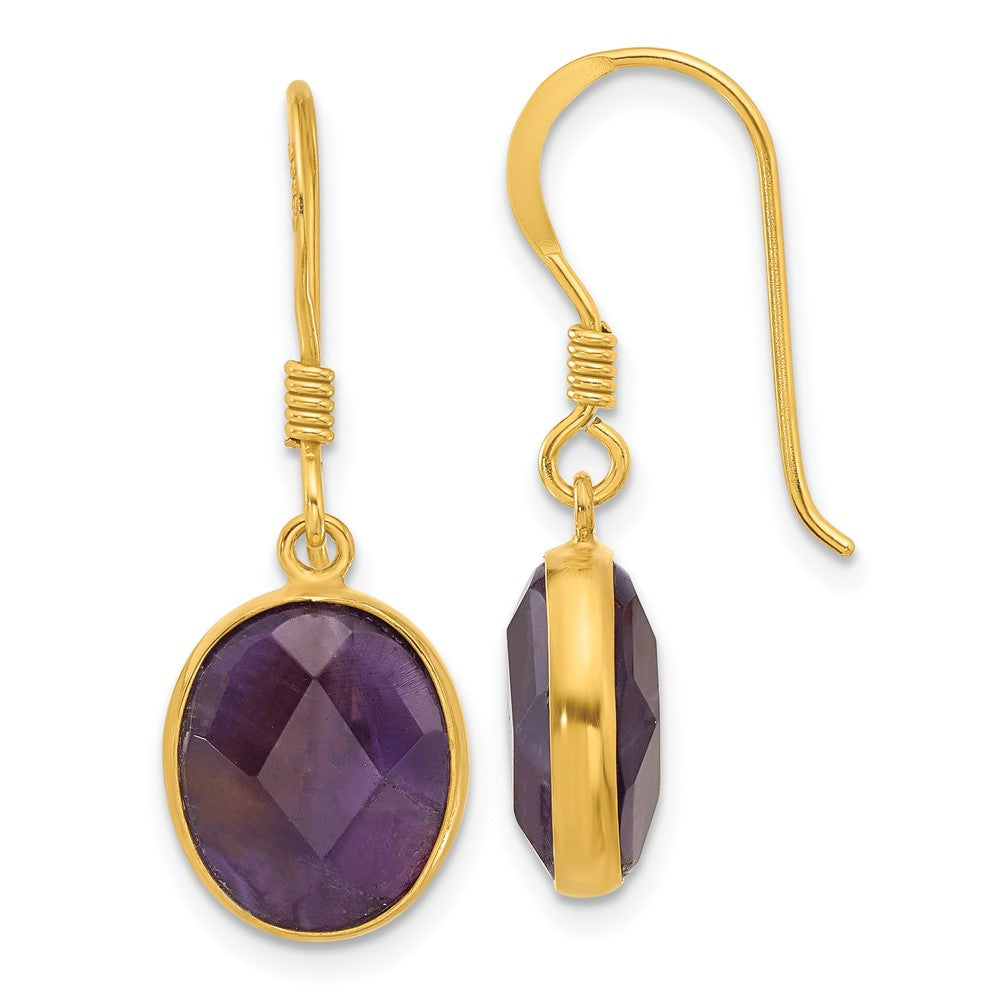Yellow Gold-plated Sterling Silver Amethyst Dangle Earrings
