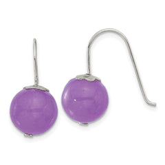 Sterling Silver 10mm Purple Jade Shepherd Hook Earrings