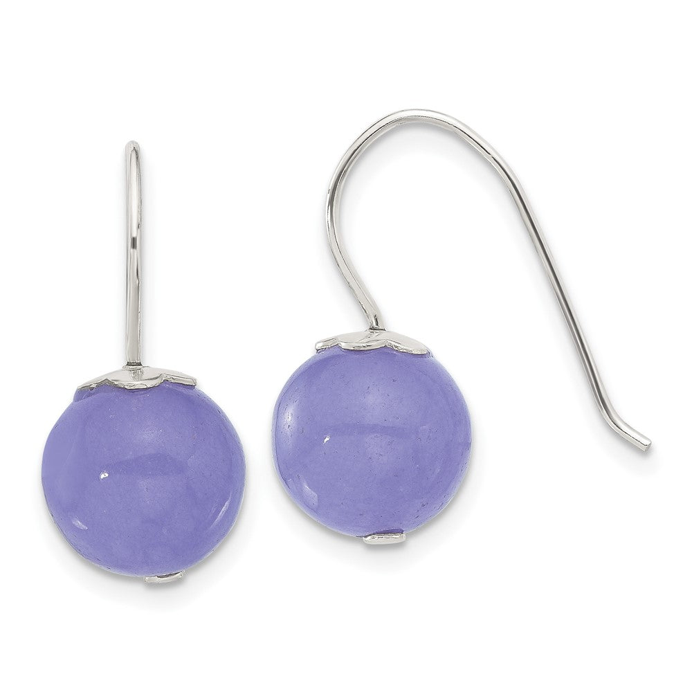 Sterling Silver 10mm Purple Jade Shepherd Hook Earrings