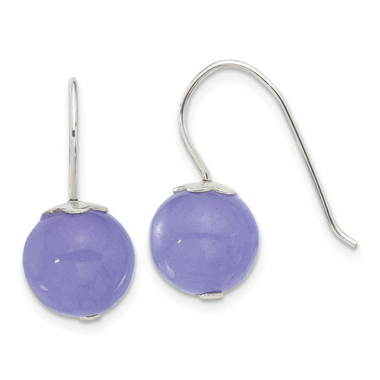 Sterling Silver 10mm Purple Jade Shepherd Hook Earrings