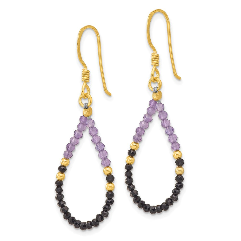 Yellow Gold-plated Sterling Silver Amethyst and Black Spinel Dangle Earrings
