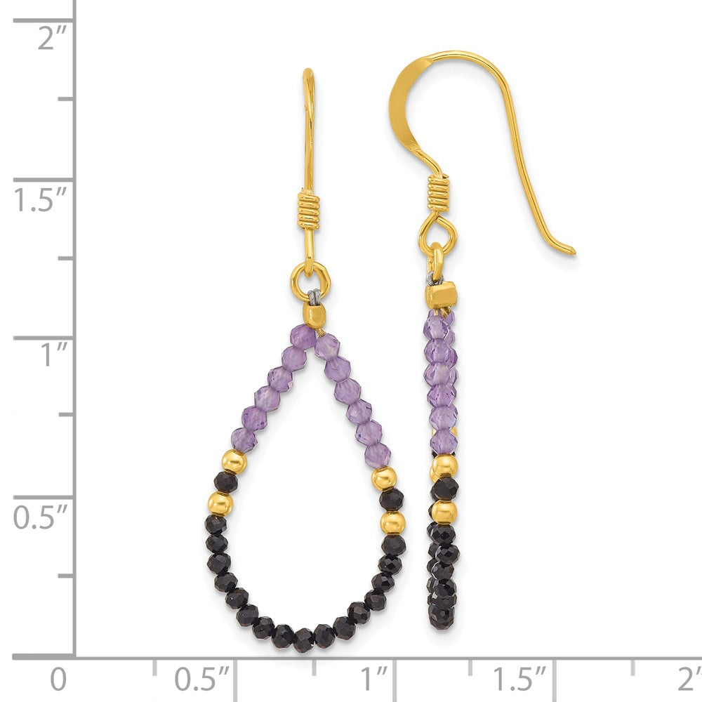 Yellow Gold-plated Sterling Silver Amethyst and Black Spinel Dangle Earrings