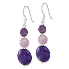 Sterling Silver Amethyst and Purple Quartz Shepherd Hook Earrings