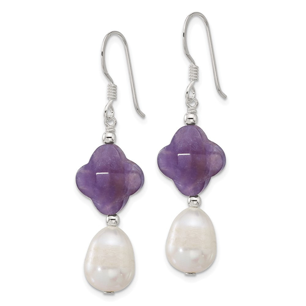 Sterling Silver Amethyst and FWC Pearl Shepherd Hook Earrings