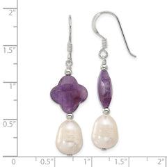 Sterling Silver Amethyst and FWC Pearl Shepherd Hook Earrings