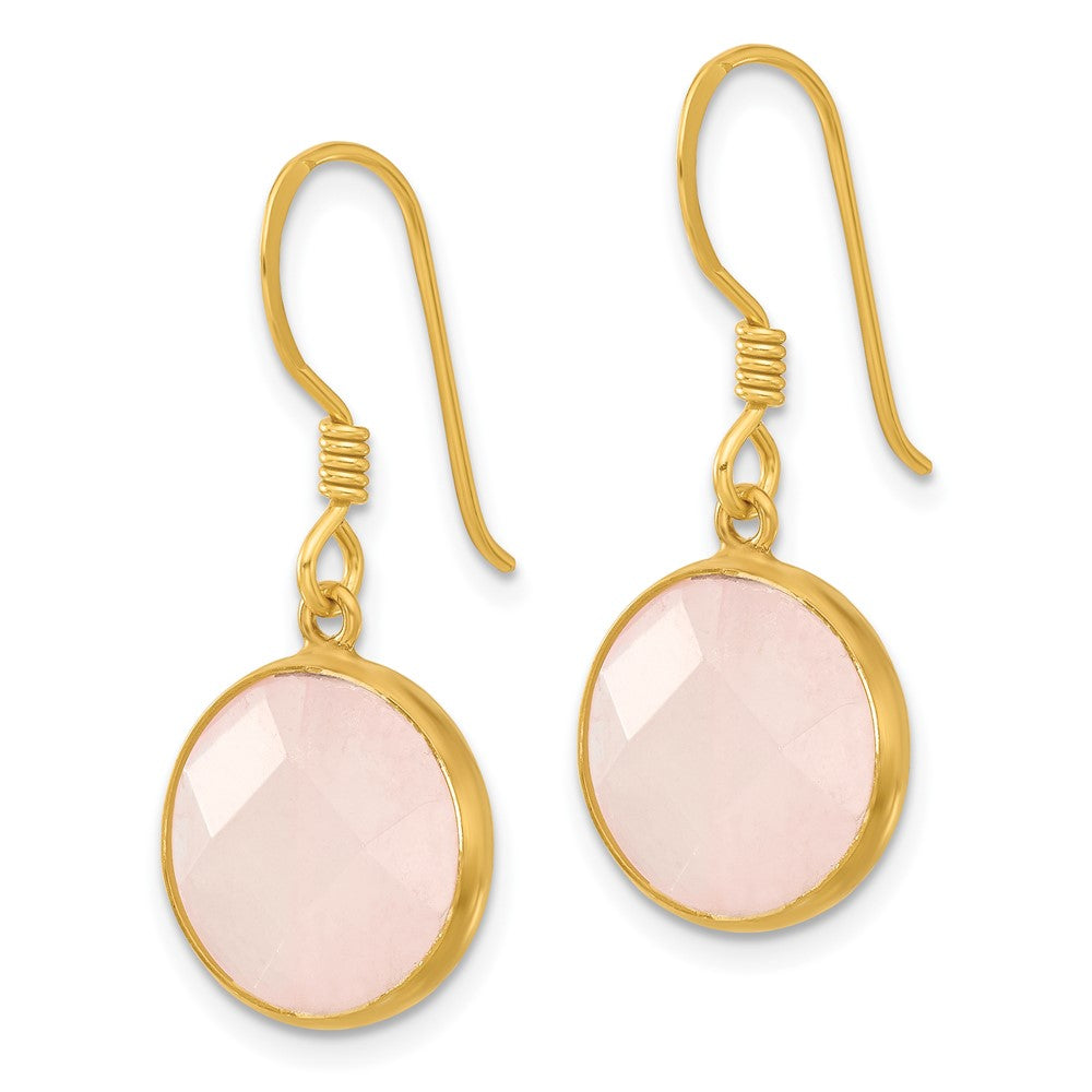 Yellow Gold-plated Sterling Silver Rose Quartz Dangle Earrings