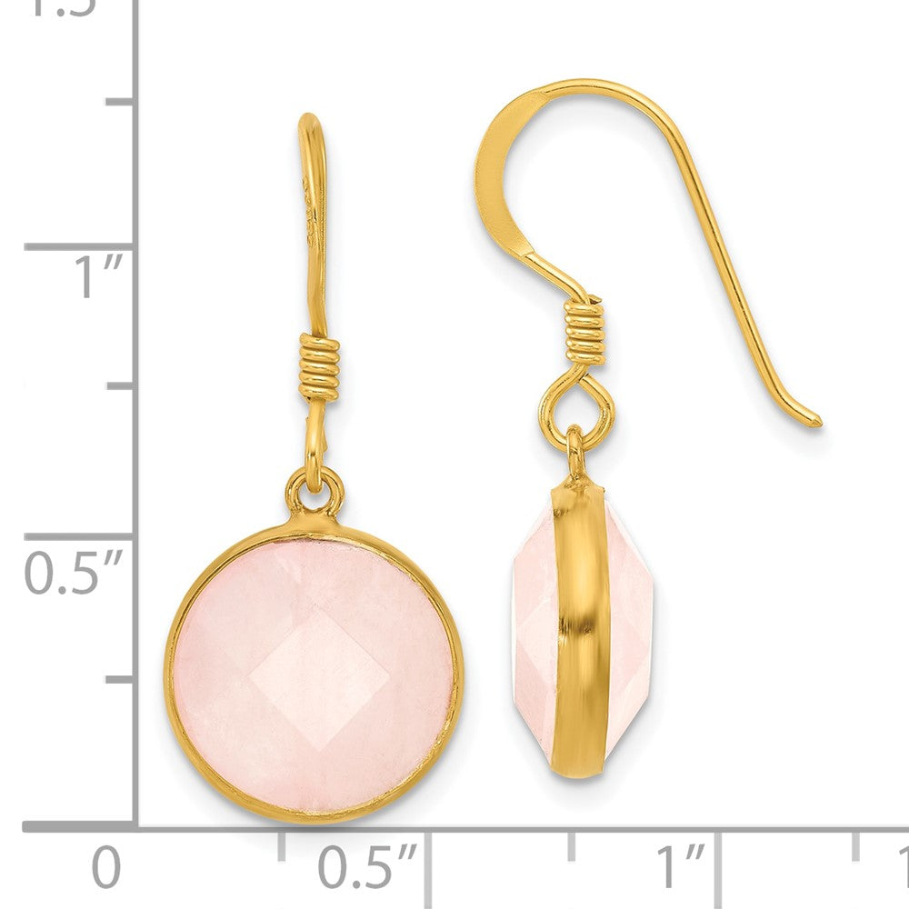 Yellow Gold-plated Sterling Silver Rose Quartz Dangle Earrings