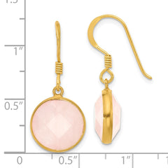 Yellow Gold-plated Sterling Silver Rose Quartz Dangle Earrings