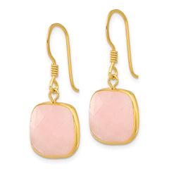Yellow Gold-plated Sterling Silver Rose Quartz Dangle Earrings