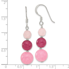 Sterling Silver Pink Rose Strawberry Quartz Shepherd Hook Earrings