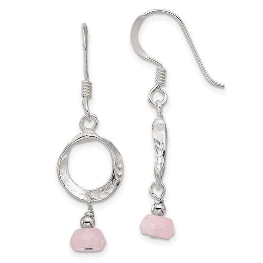 Sterling Silver Rose Quartz Dangle Shepherd Hook Earrings