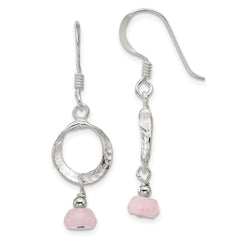 Sterling Silver Rose Quartz Dangle Shepherd Hook Earrings