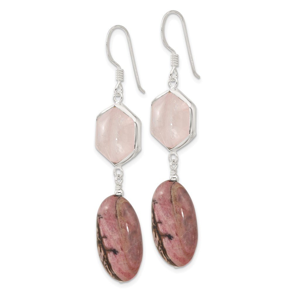 Sterling Silver Rose Quartz and Rhodonite Shepherd Hook Earrings