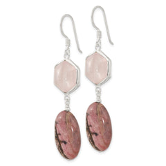Sterling Silver Rose Quartz and Rhodonite Shepherd Hook Earrings
