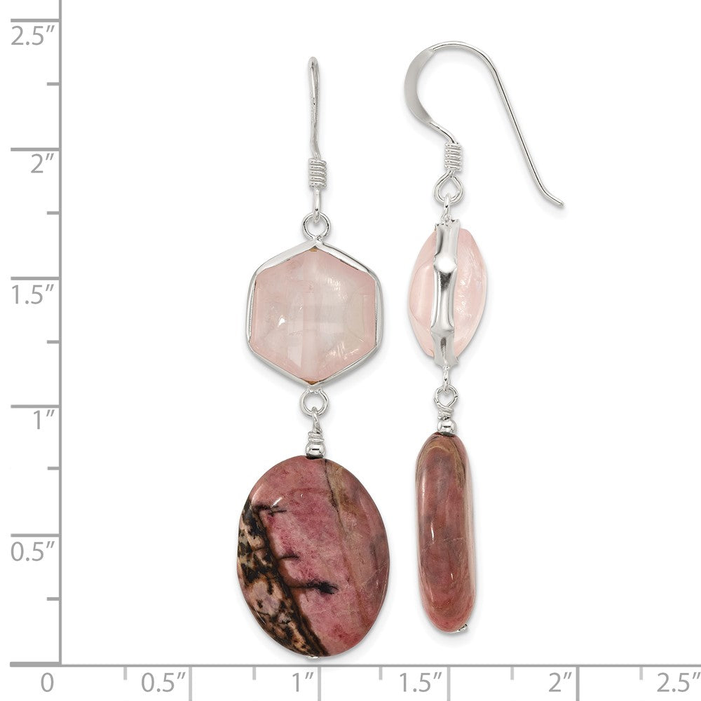 Sterling Silver Rose Quartz and Rhodonite Shepherd Hook Earrings