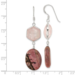 Sterling Silver Rose Quartz and Rhodonite Shepherd Hook Earrings