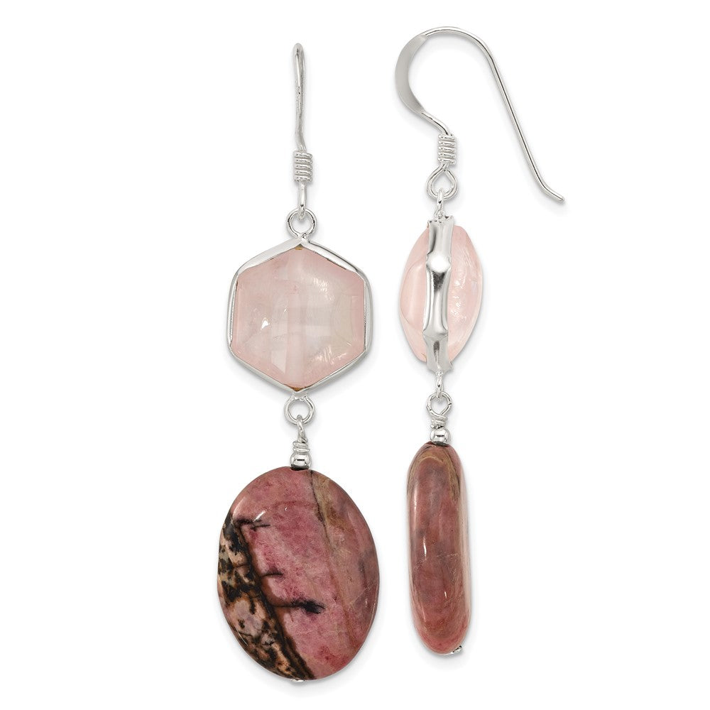 Sterling Silver Rose Quartz and Rhodonite Shepherd Hook Earrings