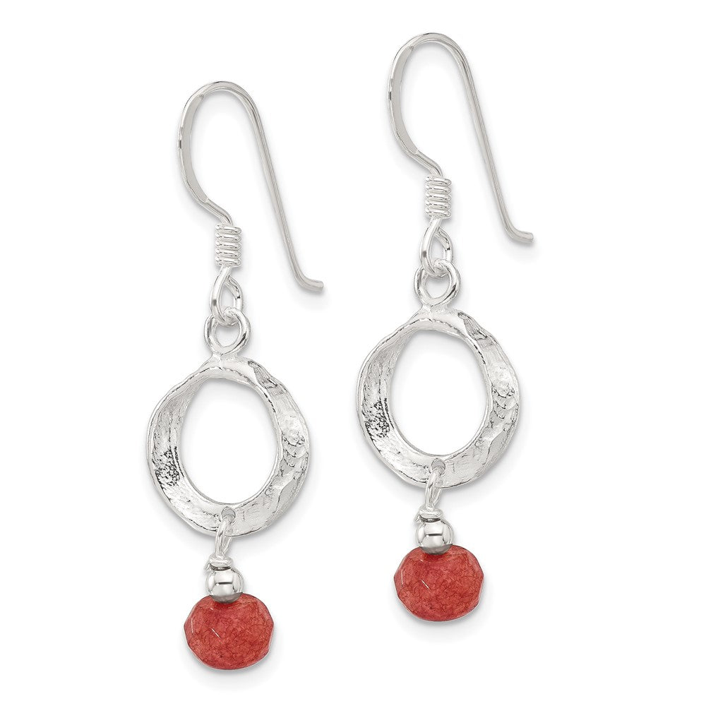 Sterling Silver Red Jade Dangle Shepherd Hook Earrings