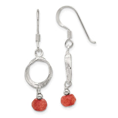 Sterling Silver Red Jade Dangle Shepherd Hook Earrings