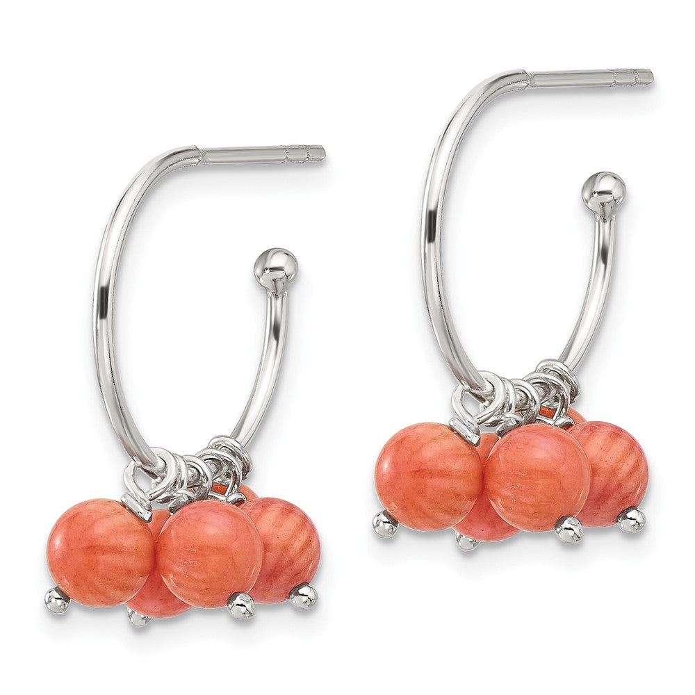Sterling Silver 5mm Coral Dangle Post Hoop Earrings