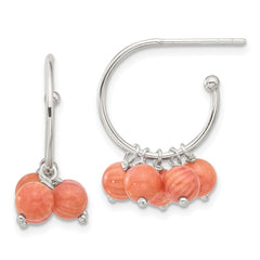 Sterling Silver 5mm Coral Dangle Post Hoop Earrings
