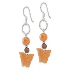 Sterling Silver Aventurine, Carnelian and Jasper Butterfly Earrings